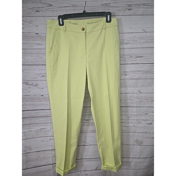 TALBOTS Women's 6 Weekender Chino Pants Lemon Lime Color Trousers Cuffed Pockets - Picture 1 of 7